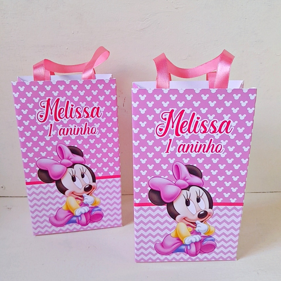 PEGUE E MONTE Sacolinha Surpresa Personalizada Tema Minie Baby  Sacola Surpresa Lembrancinha Festa Infantil