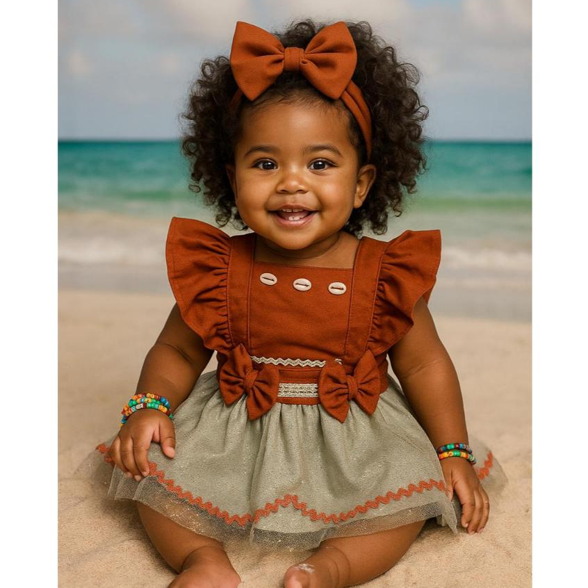 Jardineira body romper luxo moda moana princesa