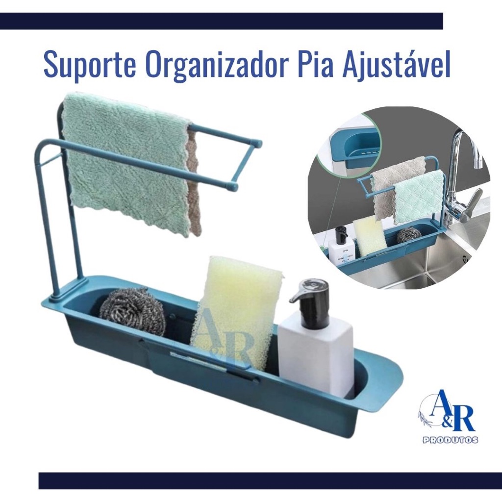 Suporte Organizador Pia Cozinha Ajustável Multiuso Escorredor Retrátil Pano Esponja em Oferta na Shopee