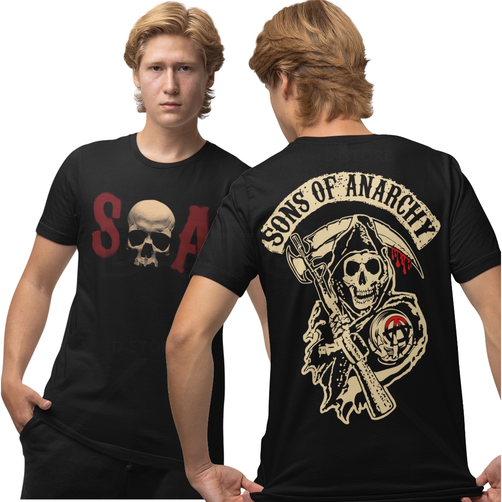 Camiseta 100% Algodão Fio 30.1 Estampada a mão serigrafia Frente e Costa Série Filhos da Anarquia/Sons Of Anarchy Model1 em Oferta na Shopee