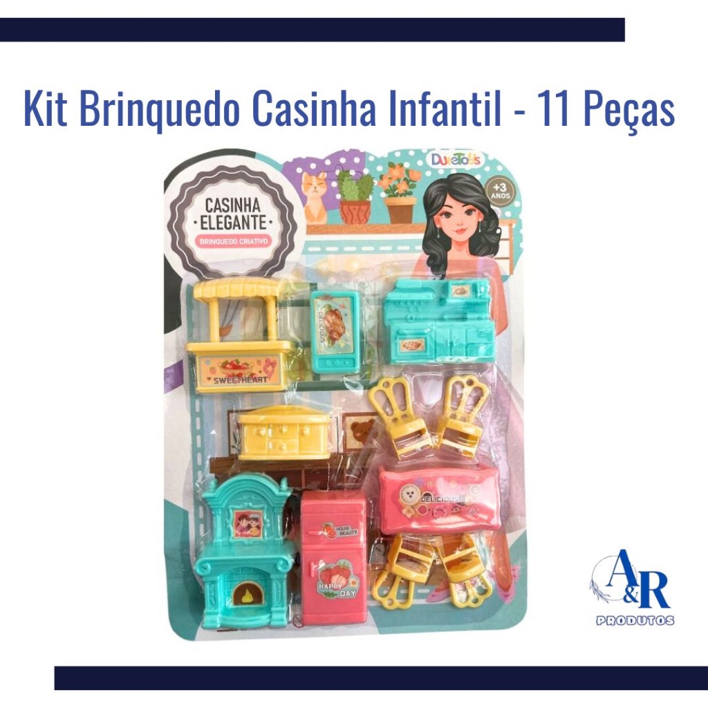 Kit Brinquedo Casinha Infantil Casinha Elegante com 11Peças Brinquedo Menina