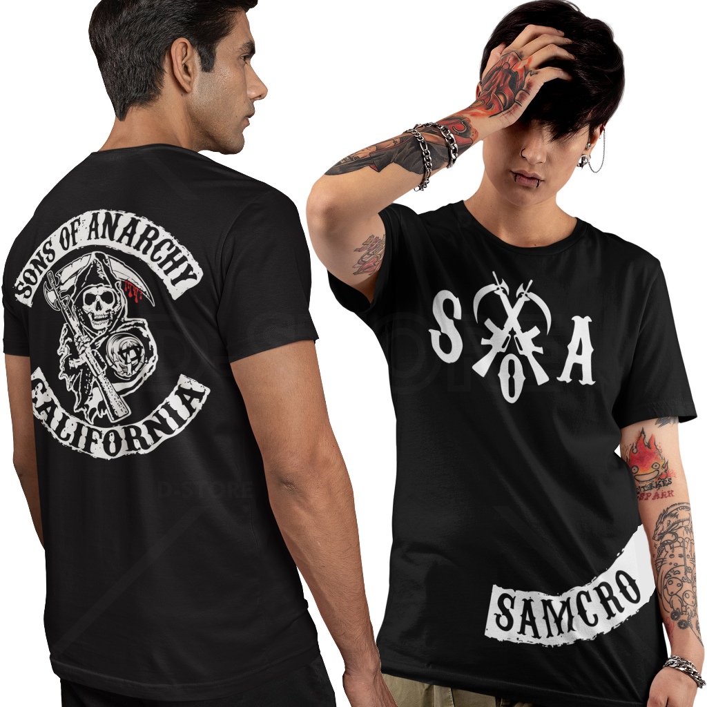 Camiseta 100% Algodão Fio 30.1 Estampada A Mão Frente, Costas e Barra em Serigrafia. Sons Of Anarchy Model4