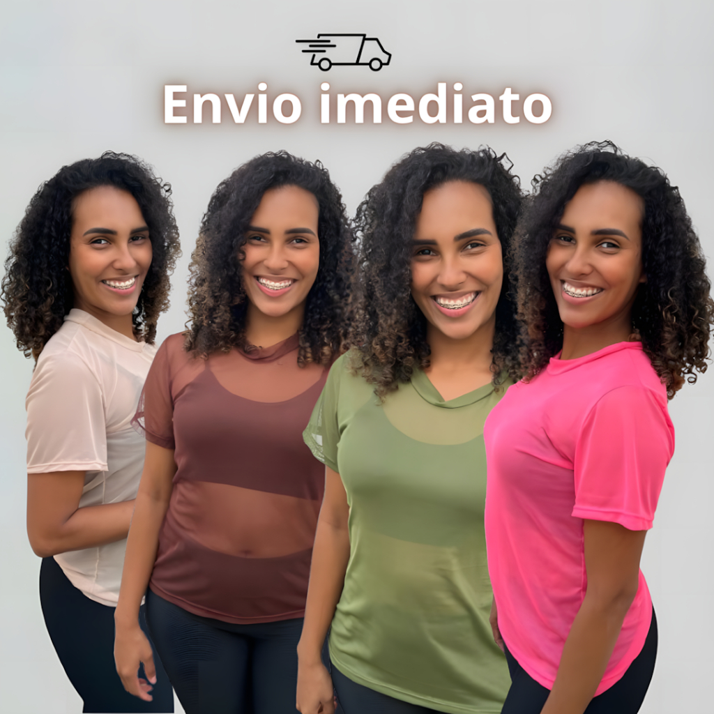 Kit 04 Blusas De Tule Camiseta Feminina Transparente Com Elastano Academia Fitnes