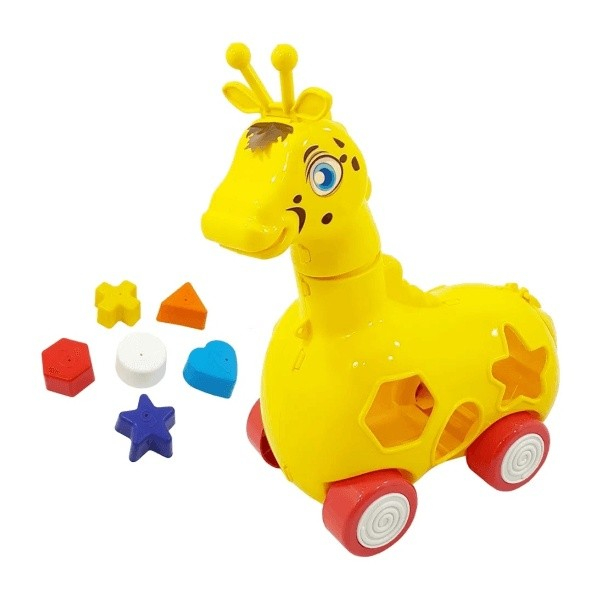 Brinquedo Educativo Girafa Lola Didática com Rodas e 6 Peças Encaixe - Kendy