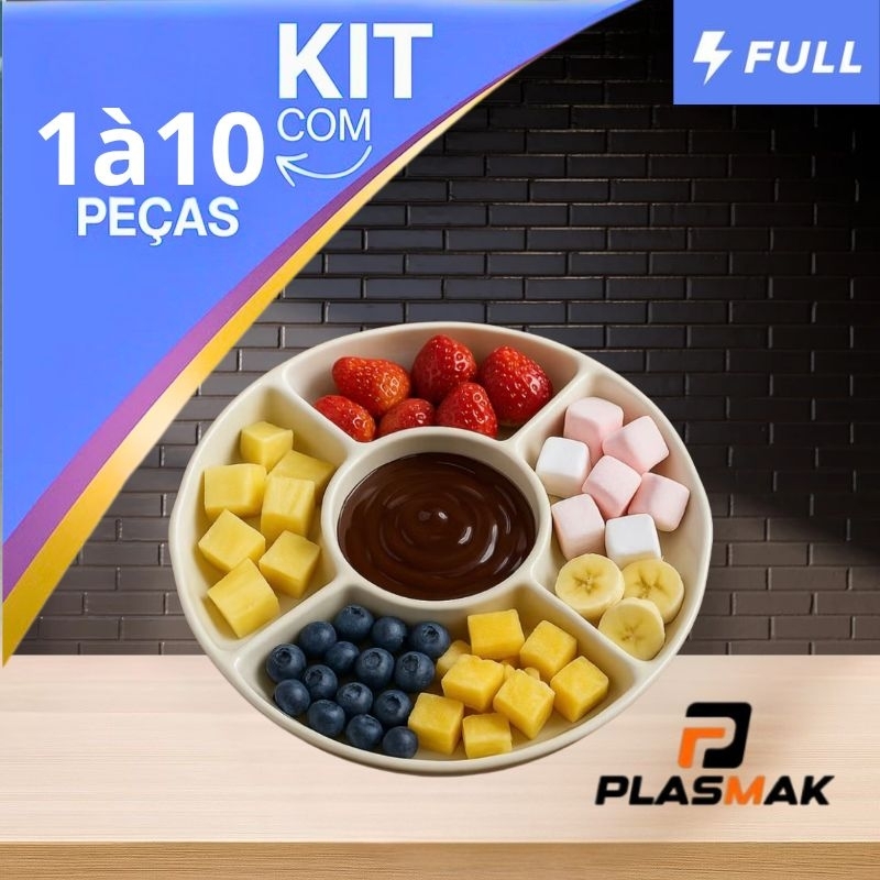 kit 1 á 10 Petisqueira 25 cm Petiscos Prato Redondo Petisqueira 5 Divisórias Queijos Amendoim Fondue em Oferta na Shopee