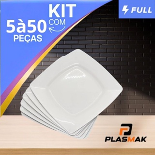 Kit 5 à 50 Pratos Quadrados Plástico branco resistentes churrascos refeições festas aniversários em Oferta na Shopee