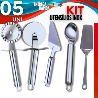 Kit Cozinha Espátula Para Bolo + Cortador Pizza + Cortador Pastel + Espátula Reta + Colher Sorvete Cozinha Aço Inox em Oferta na Shopee