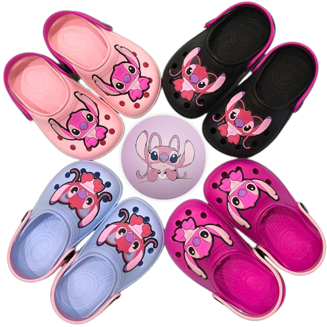 Sandália Babuche Infantil Feminina Personagem Stitch Angel Leve Casual Dia a Dia Divertida