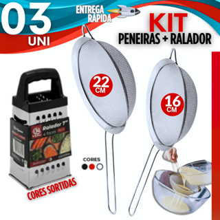 Kit 1 Peneira 22 cm + 1 Peneira 16 cm + 1 Ralador 4 faces Premium Verduras Legumes Aço Inoxidável em Oferta na Shopee