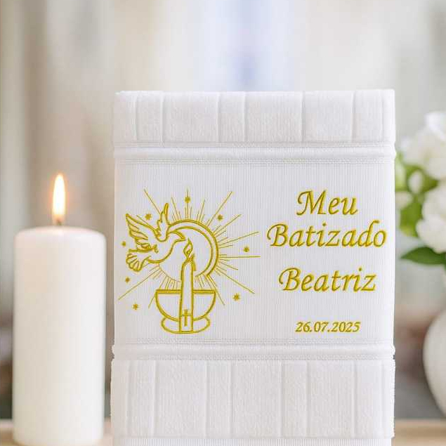 Toalha de Batizado personalizada bordado nome e data lembrancinha de batizado em Oferta na Shopee