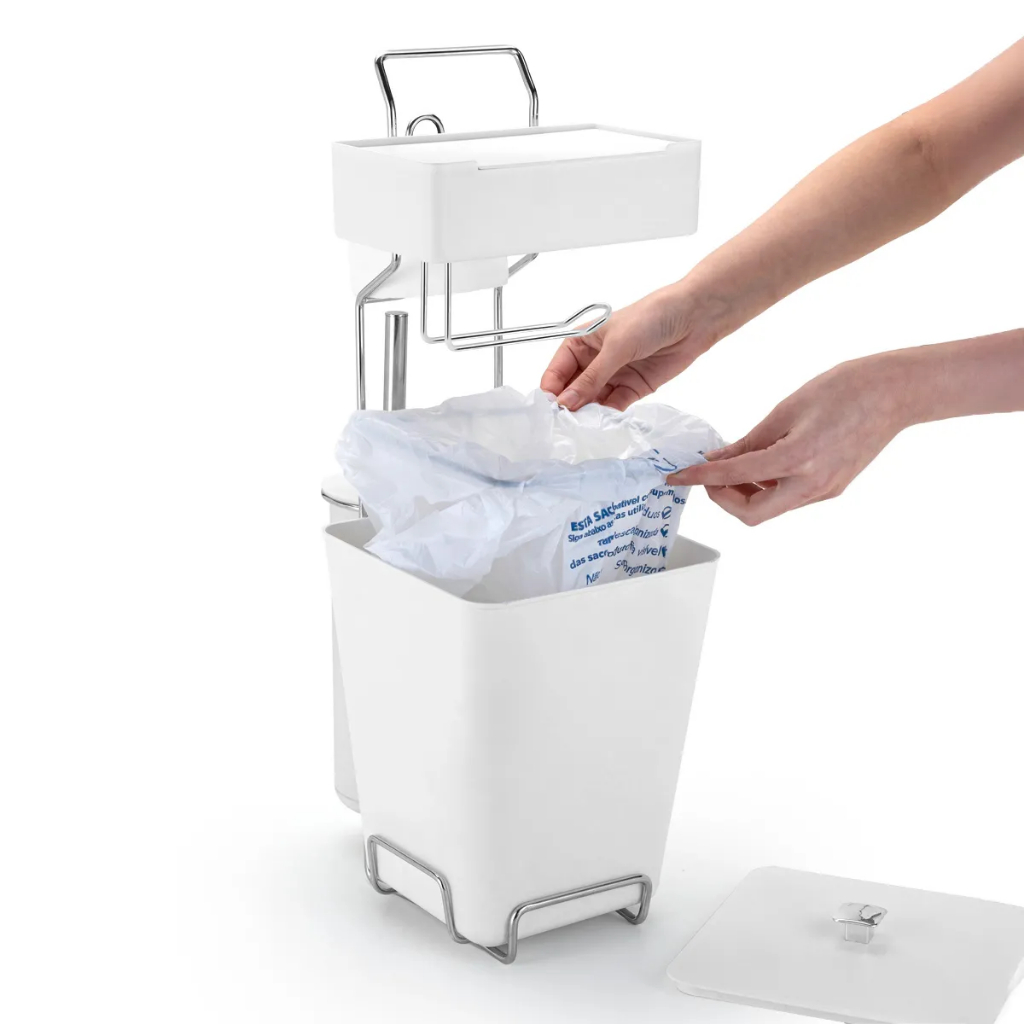 Lixeira Com Suporte Para Papel Higiênico Lenço Umedecido E Escova Sanitária Incluídos 5 Em 1 Arthi