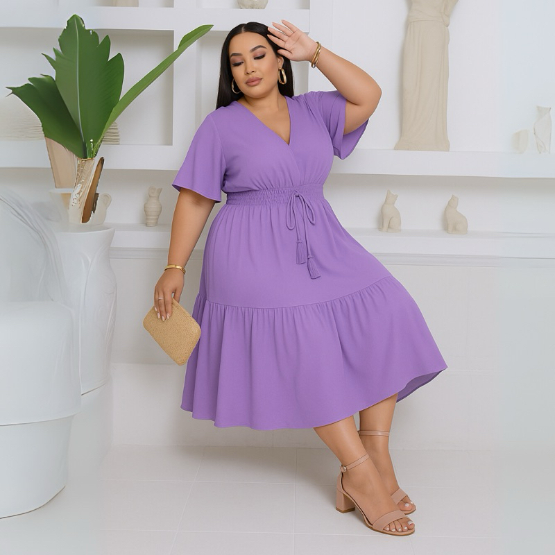 Vestido Midi PLUS SIZE até 58 Viscolinho feminino Curves