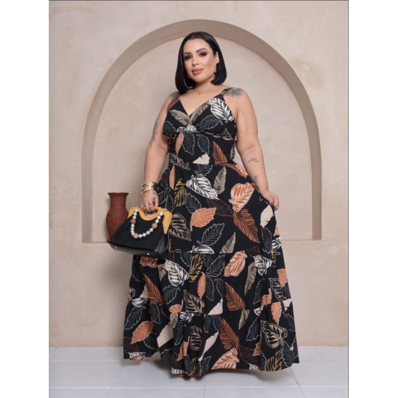 Vestido Feminino Longo De Alça Regulável  Plus Size