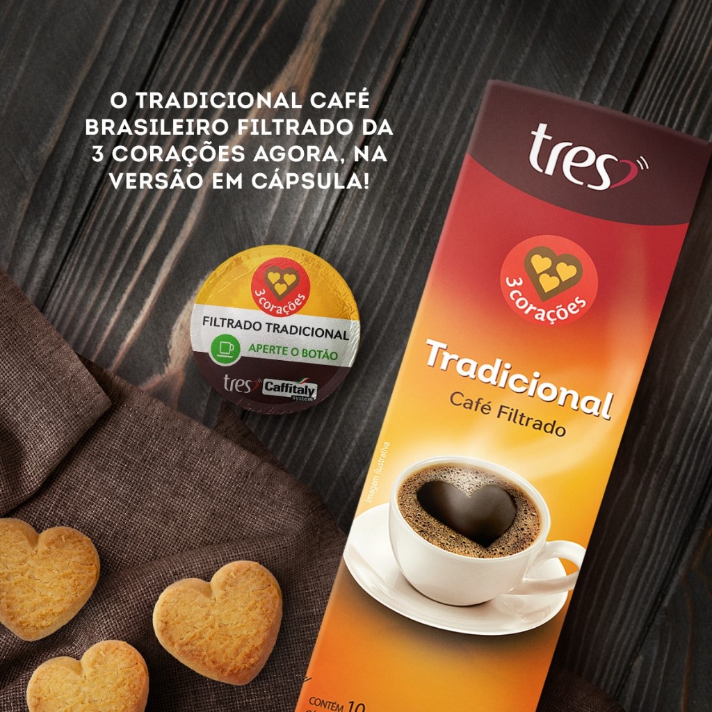 Cápsulas TRES Corações Tradicional Café Filtrado – Cremoso, Irresistível e Prático | Kits 20/10 Un