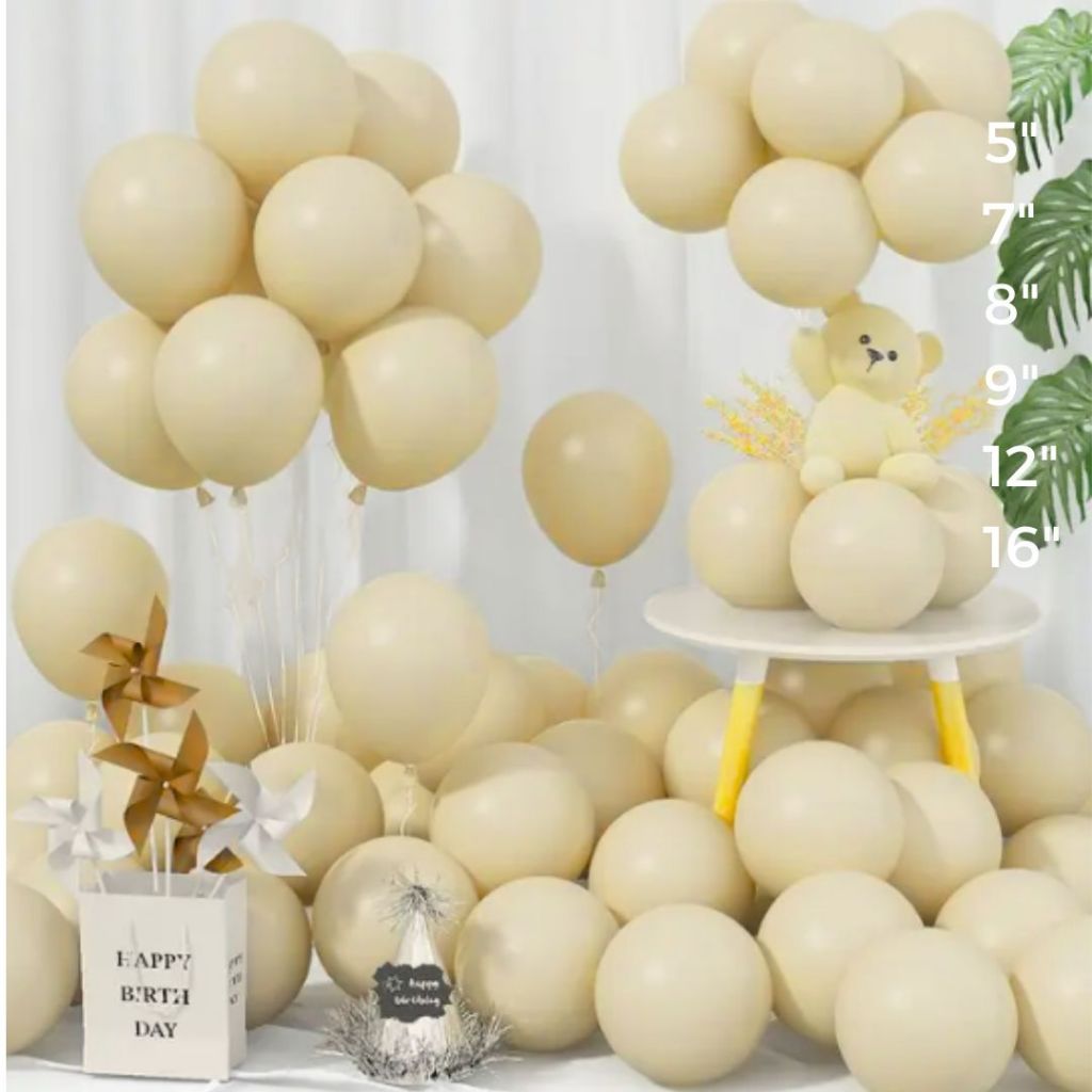 Balão Bege Areia - Bexiga de Látex de Alta Qualidade | Várias Tamanhos e Quantidades | Decoração de Festas e Eventos em Oferta na Shopee