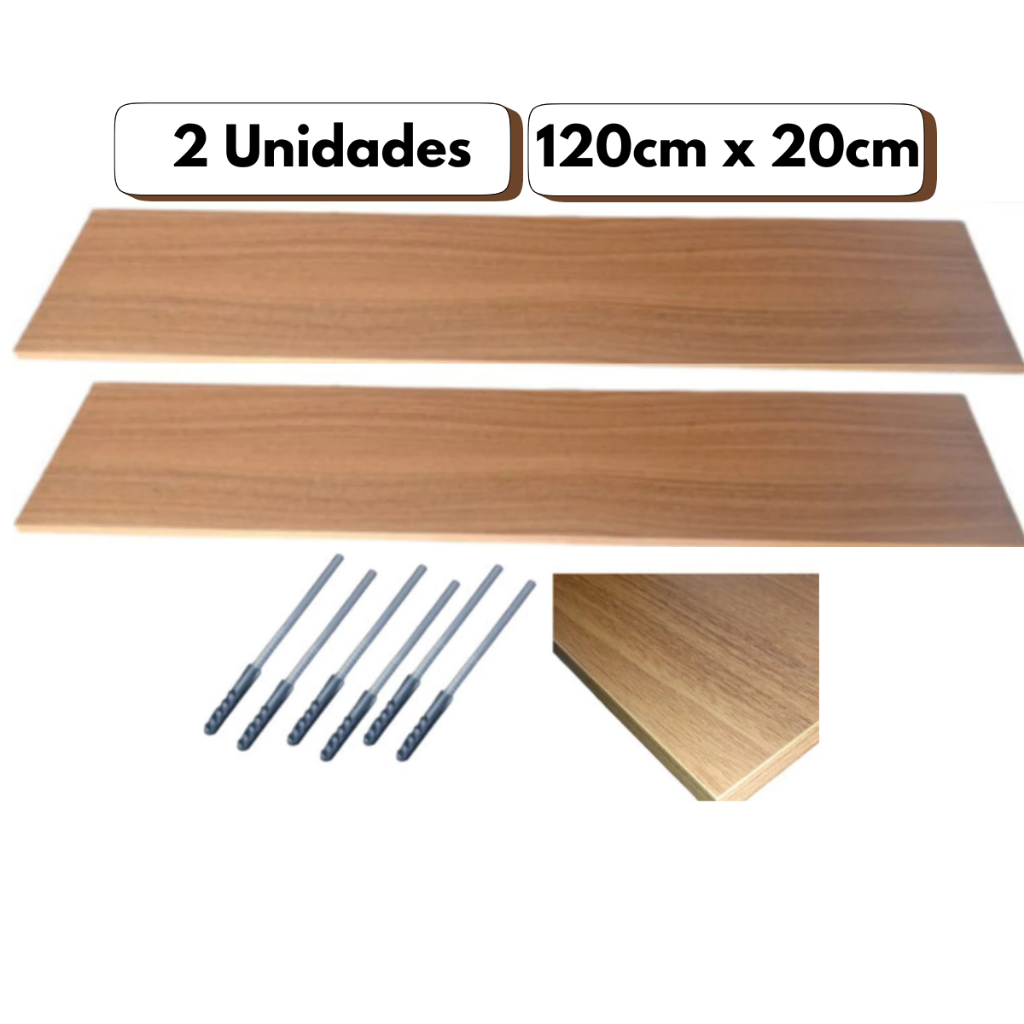 Kit 2 Prateleira Mdf 120x20 Suporte Invisível Na Cor Freijó em Oferta na Shopee