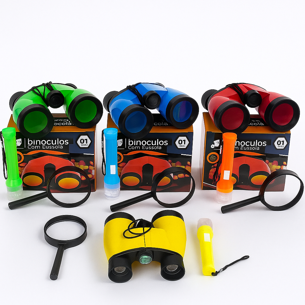 Imagem Kit Detetive Binóculos + Lanterna + Lupa infantil Colorido Lembrancinha Festa
