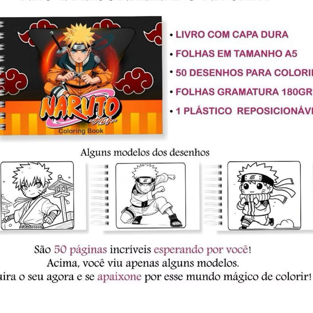 Caderno Livro De Colorir NARUTO 50 Folhas 180gr Capa Dura Coloring Book envio imediato