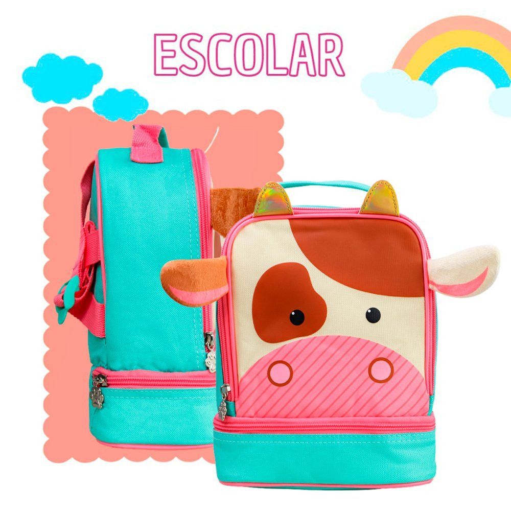 Lancheira Mochila Bolsa Térmica Infantil Criança com Alça Passeio - Gato Vaca Girafa Unicornio