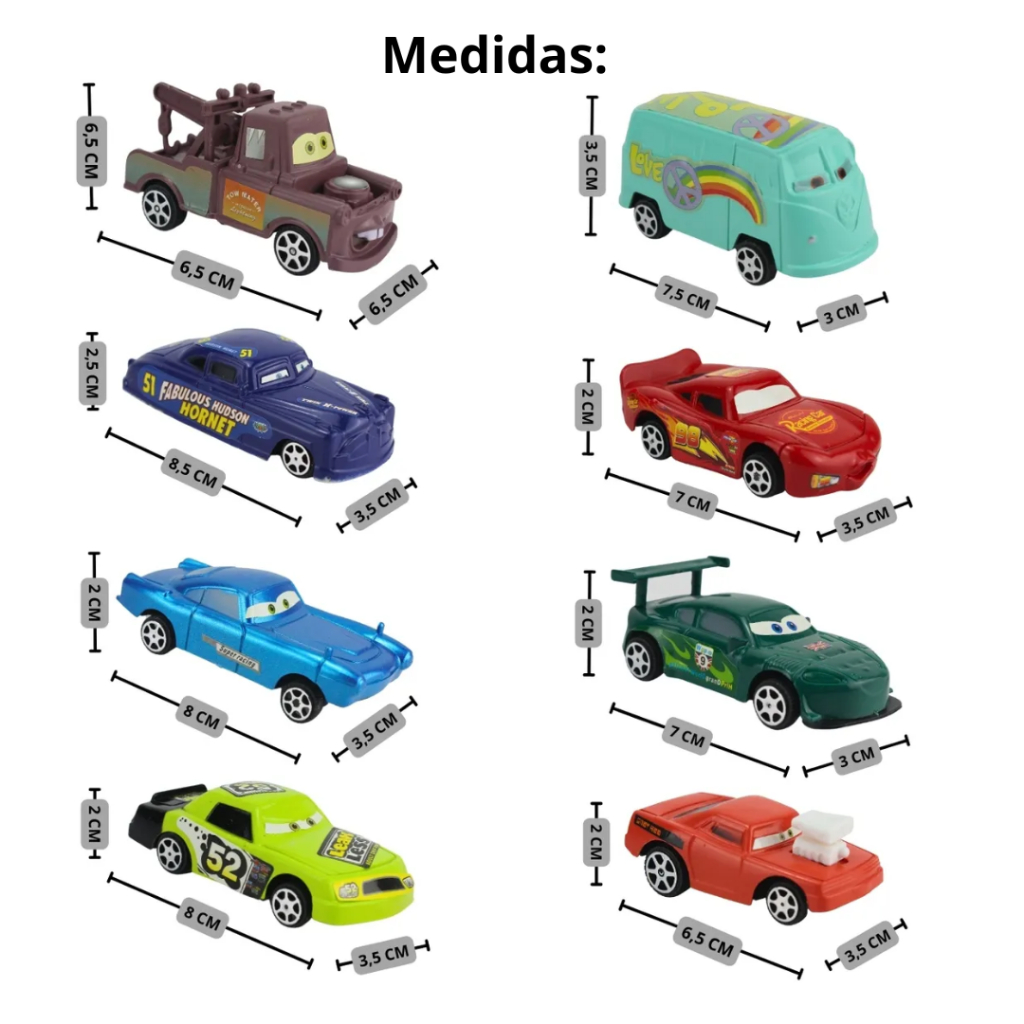 Carros Relâmpago Coleção Mcqueen Kit 8 ou 6 Carrinhos Fricção Filme Carros 3 Brinquedo infantil