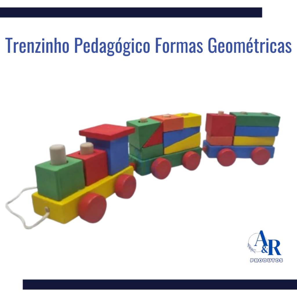 Brinquedo Educativo Pedagógico Trenzinho Madeira Articulado Formas Geométricas Colorido