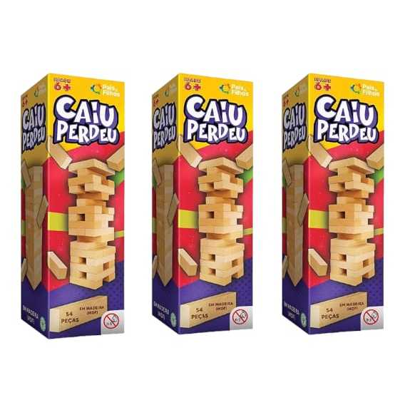 Jogo Caiu Perdeu Pais & Filhos de Madeira Jogo da Torre de Madeira 54 Peças Desenvolve Coordenação em Oferta na Shopee
