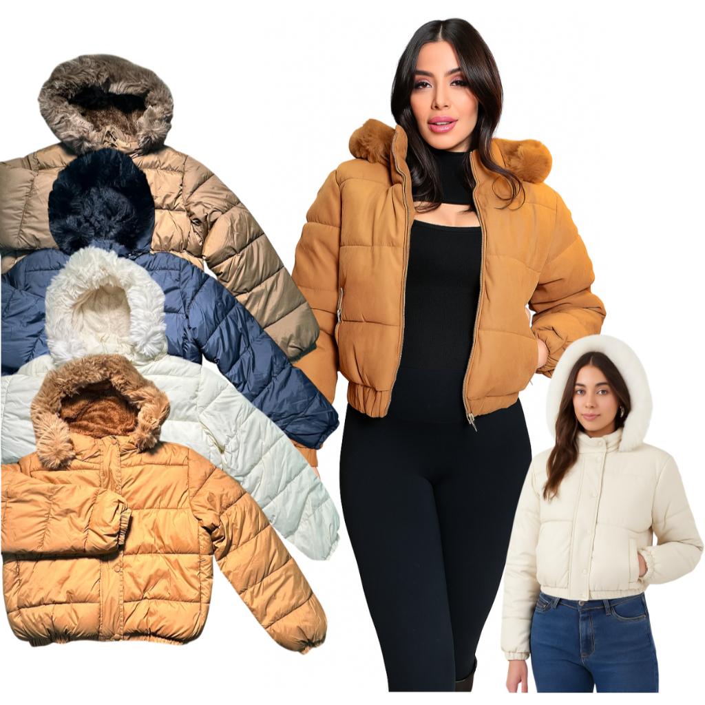 Jaqueta Puffer Feminina Cropped Impermeável Forrada Pelucia Capuz Removivel Blusa de Frio ...