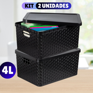 Kit Com 2 Cesto Caixa Organizadora Rattan Com Tampa 4 Litros Preto em Oferta na Shopee