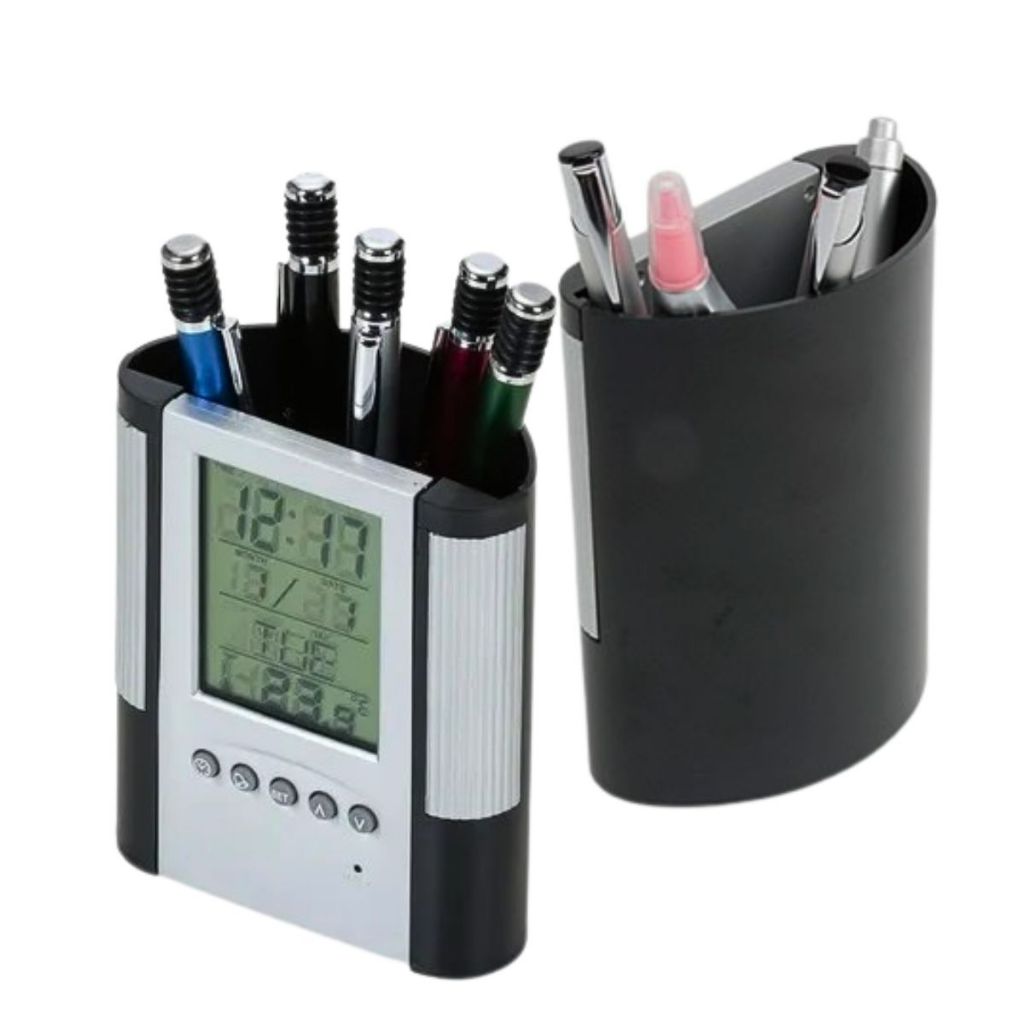 Porta Caneta com Relógio Digital, Calendário, Temperatura Suporte de Caneta Prático e Decorativo Base Antiderrapante em Oferta na Shopee