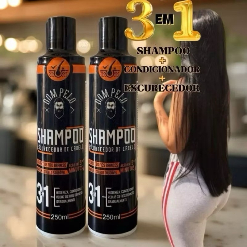 KIT 3 Shampoo Escurecedores Dom Pelo 250ml Reduz Fios Brancos -Dom Pelo Original - Envio Imediato