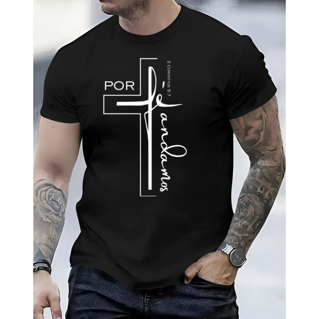 Camiseta Masculina Fé Estampada Linha Premium 100% Algodão em Oferta na Shopee