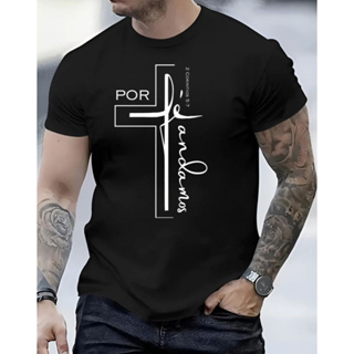 Camiseta Masculina Fé Estampada Linha Premium 100% Algodão em Oferta na Shopee