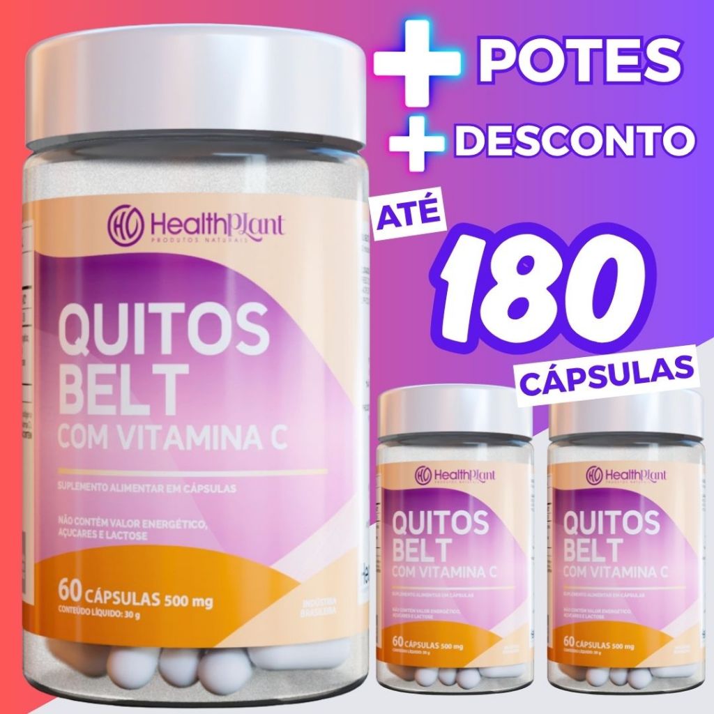 QUITOS BELT com Vitamina C 500mg | Suplemento Natural | 60/120/180 cápsulas