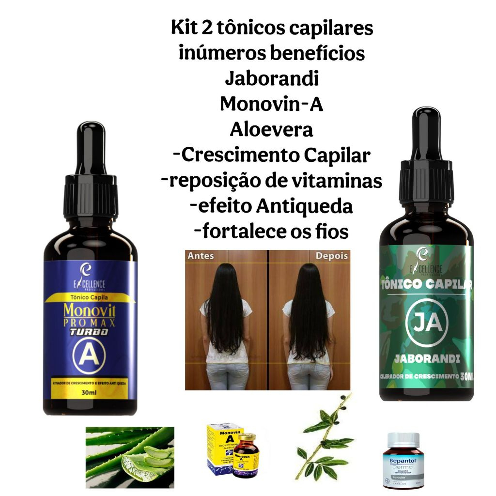 kit 2 Tônicos de Crescimento capilar Jaborandi e Monovin-A 30ML