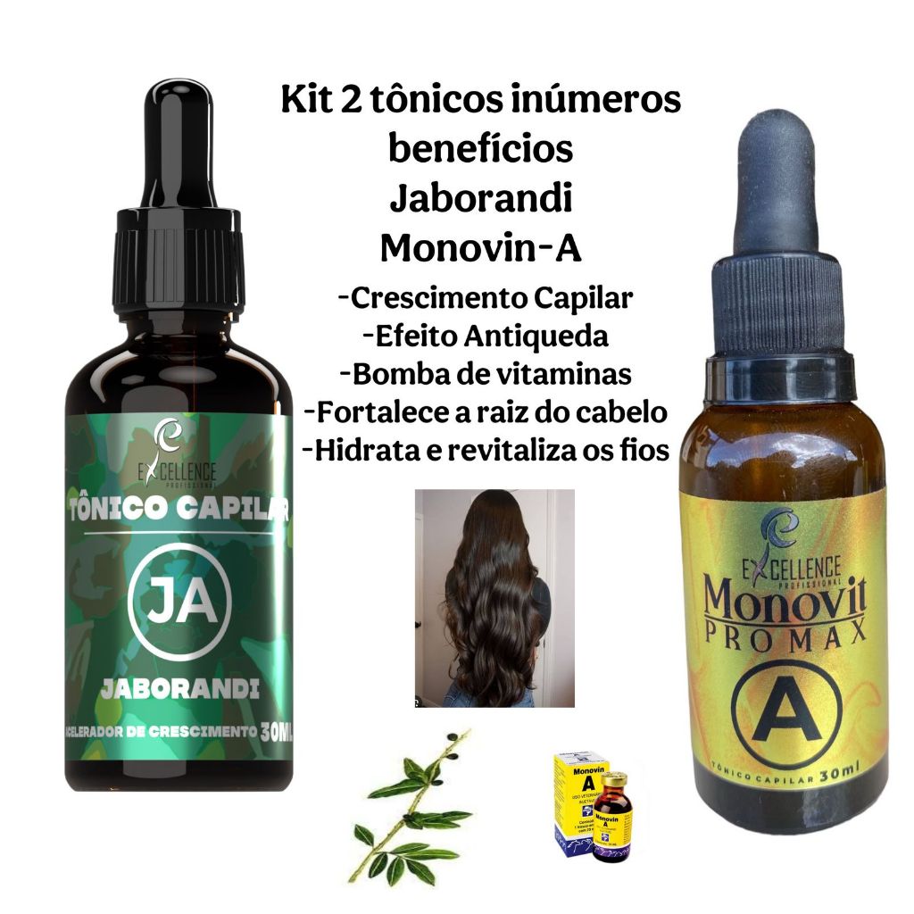 Kit 2 Tõnicos Capilar  de Crescimento Jaborandi e Monovin-A 30ml turbo