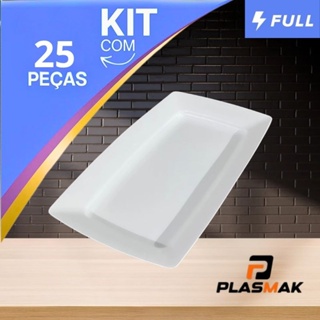Kit 25 Bandejas Petisqueira Plástico branca Lanches Porções Petisco Festas Lanchonete casa Churrasco em Oferta na Shopee