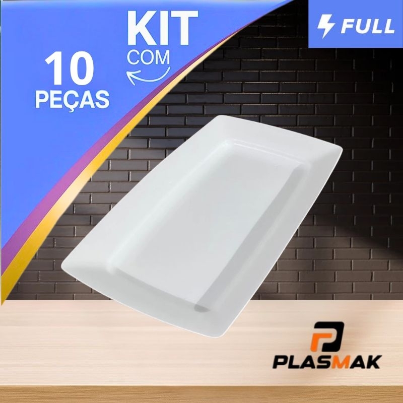 Kit 10 Bandejas Petisqueira Plástico branca Lanches Porções Petisco Festas Lanchonete casa Churrasco