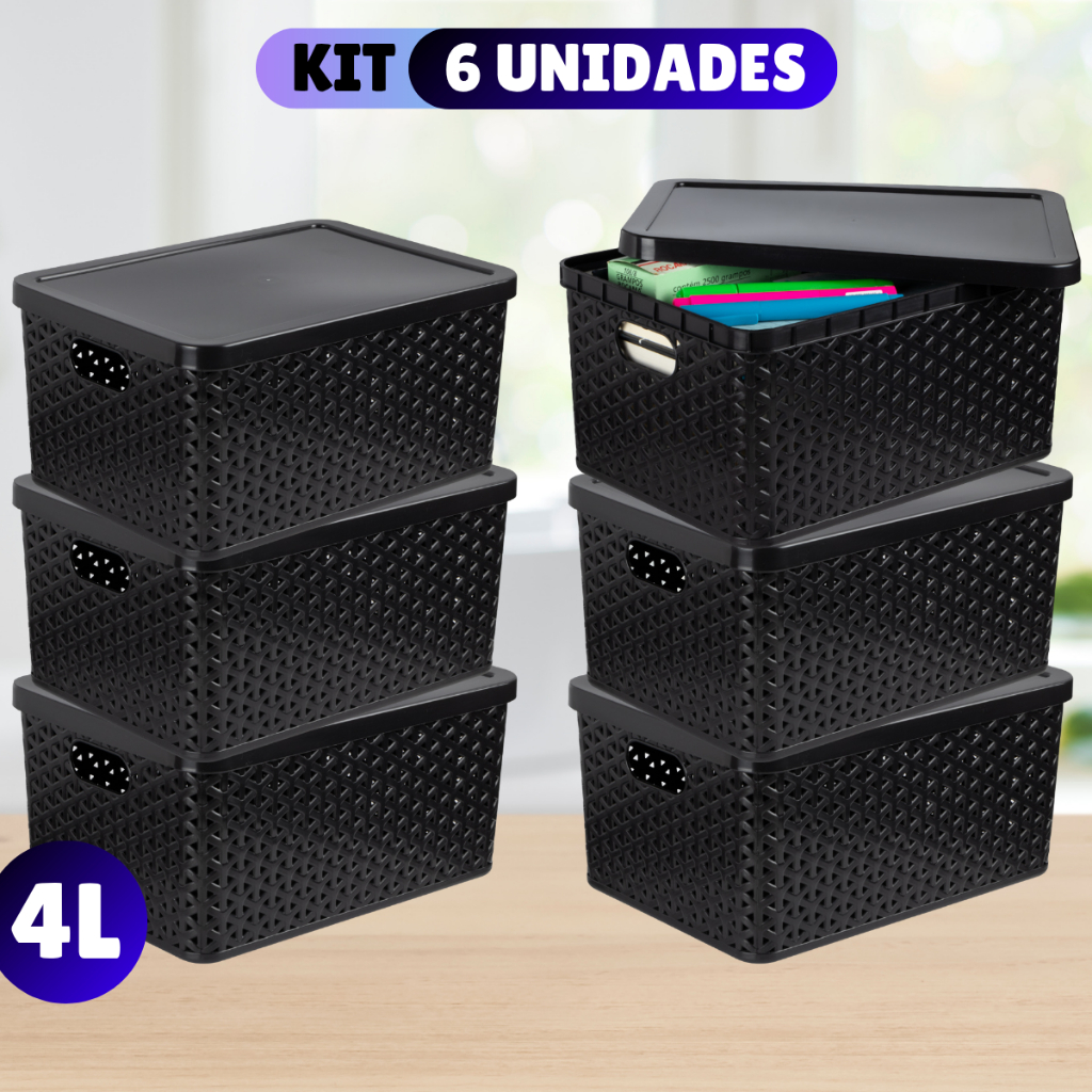 Kit Com 6 - Cesto Caixa Organizadora Rattan - 4 Litros