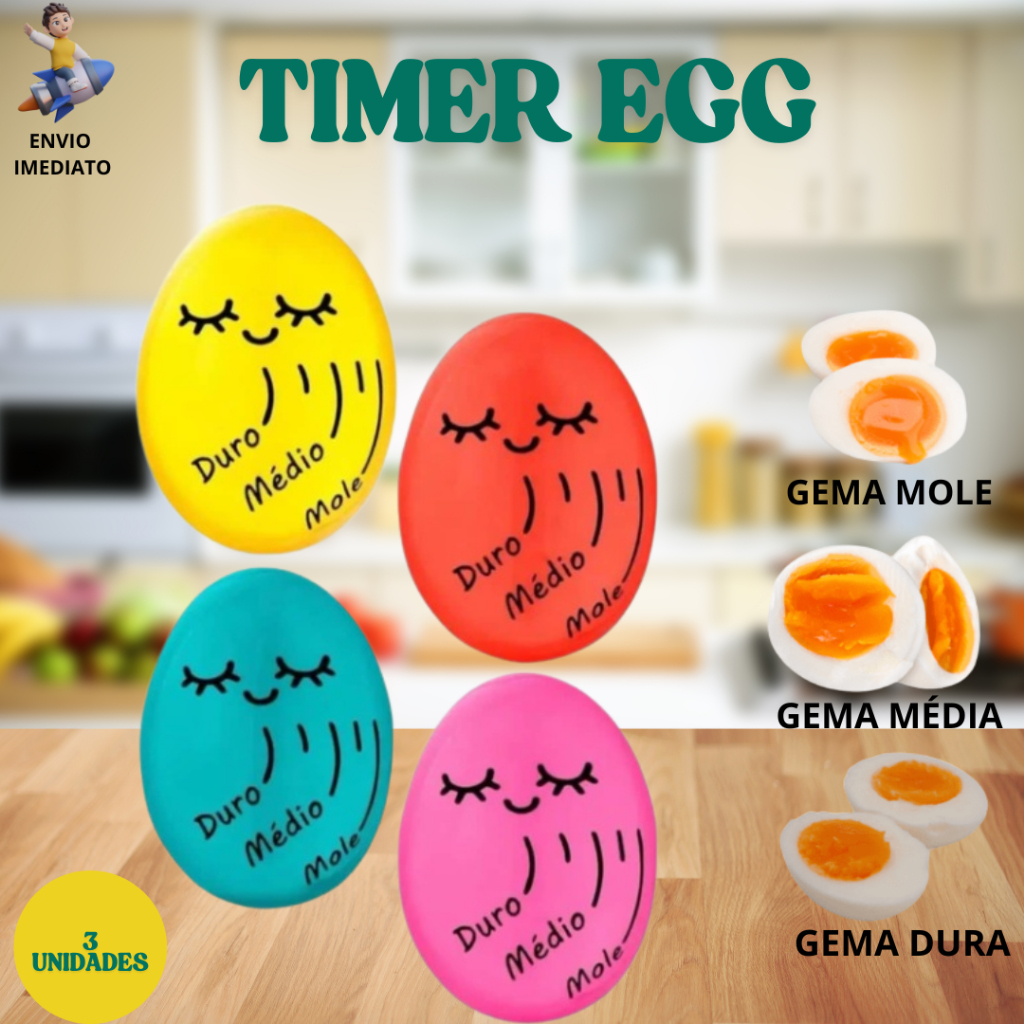 Timer Ovo Cozido No Ponto Certo Ovo Mollet Temporizador Ovo Resina não tóxica VENDA - 3 Unidadess