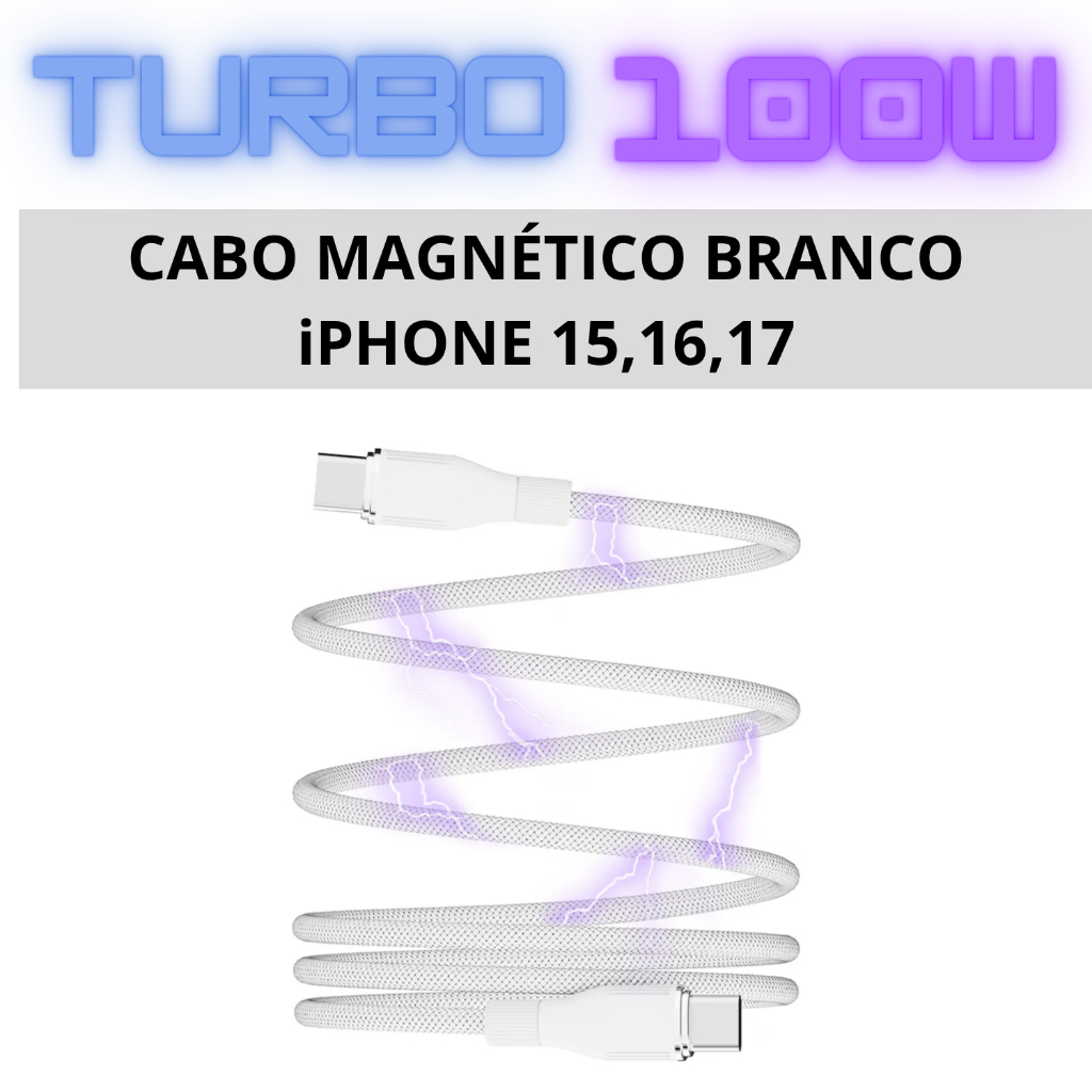 CABO TURBO 27 100W MAGNÉTICO TRANÇADO Pd-Lightning TIPOC p/Iphone X XR 11 12 13 14 15 16 17