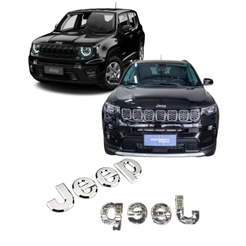 Emblema Jeep Cromado/Grafite/Preta Compass Renegade Original Dianteiro Parachoque