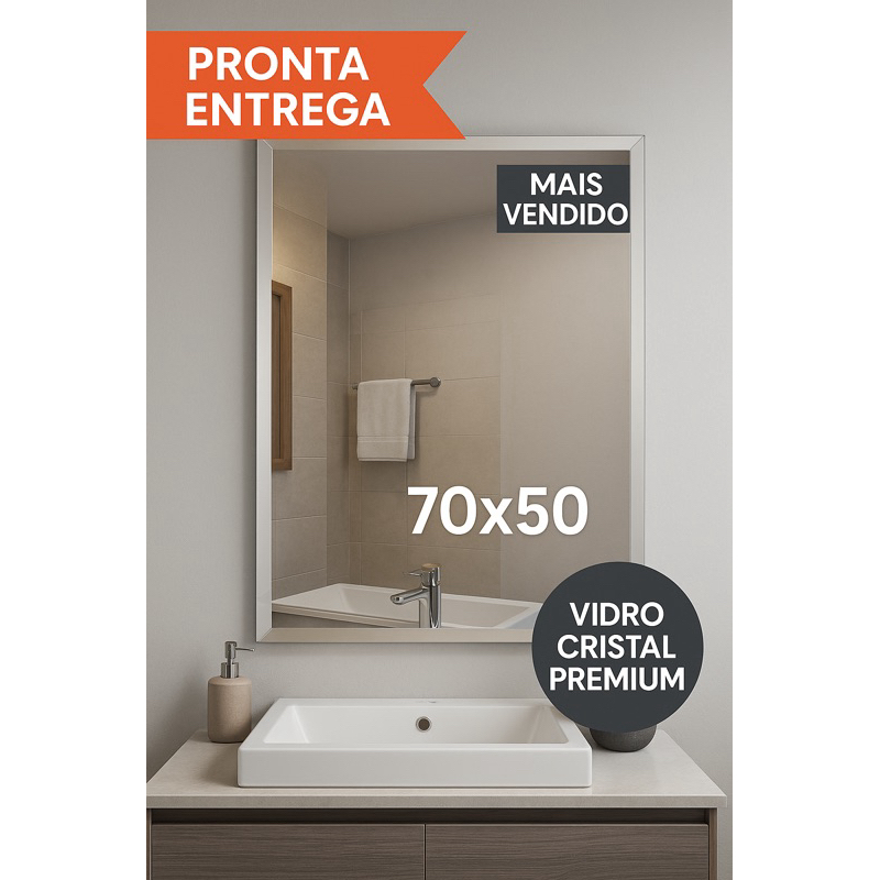 Espelho  Bisotê 70x50 para Banheiro  Lavabo  com Kit de Instalação grátis  Vidro Cristal Premium 4mm em Oferta na Shopee