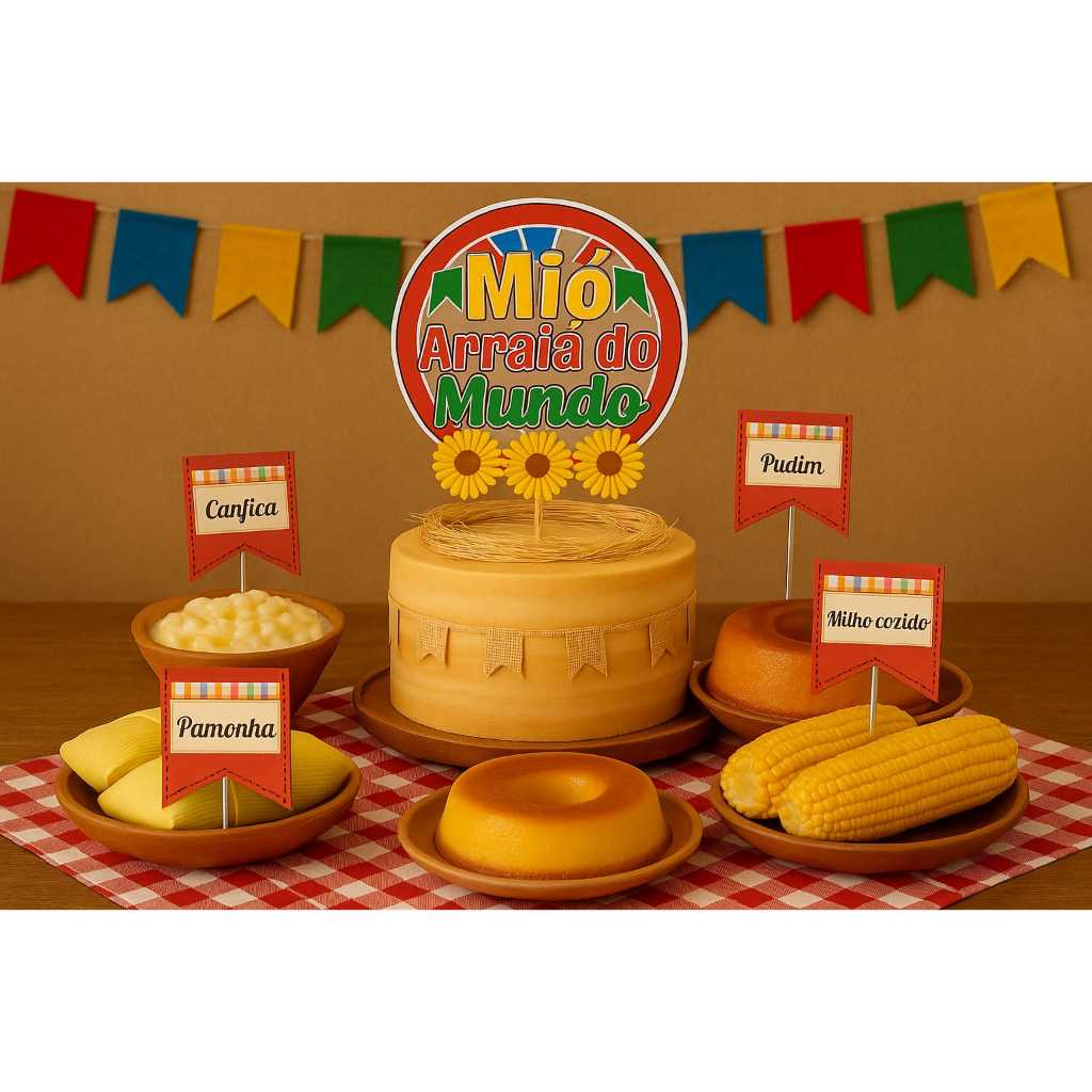 Envio Imediato kit  decoração junina de mesa- topo de bolo + 24 toppers para comida personalizado- arraiá- festa Junina