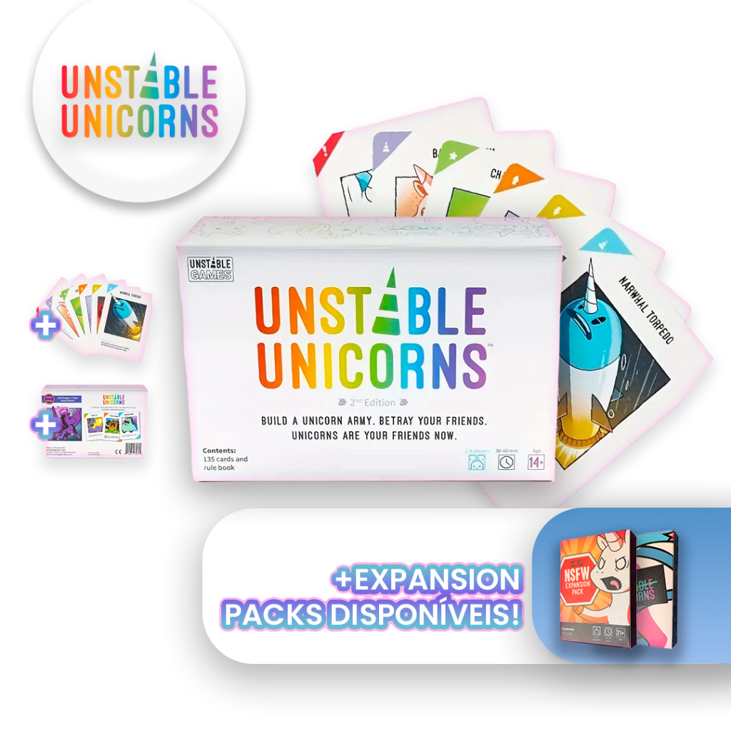 Jogo de Tabuleiro UNSTABLE UNICORNS Inglês Galapagos Card Game Cartas Tabuleiro Estratégia
