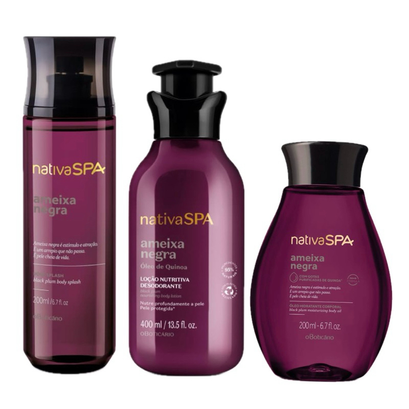Kit Combo Nativa Spa Ameixa Negra: Body Splash + Loção Hidratante Corporal + Óleo Corporal