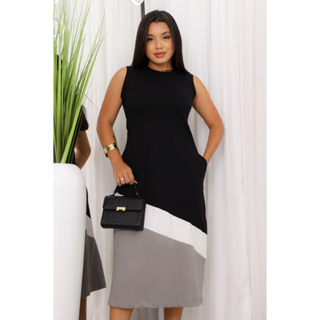 Vestido Mid Sem Manga Fenda Lateral e Bolso Embutido Varias Cores Elegante Casual Tendencia Moda Social Noite Dia em Oferta na Shopee