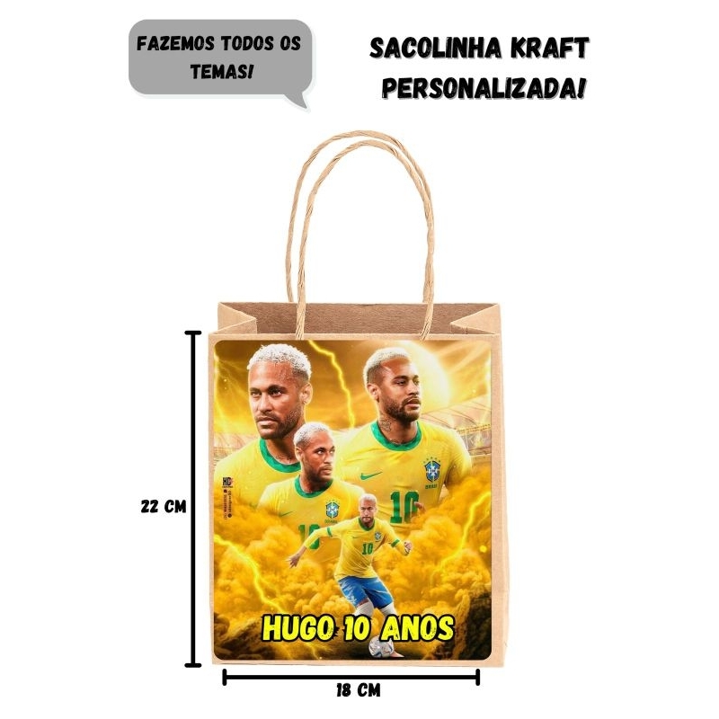 10 sacolinhas Kraft personalizada Neymar Jr seleção brasileira