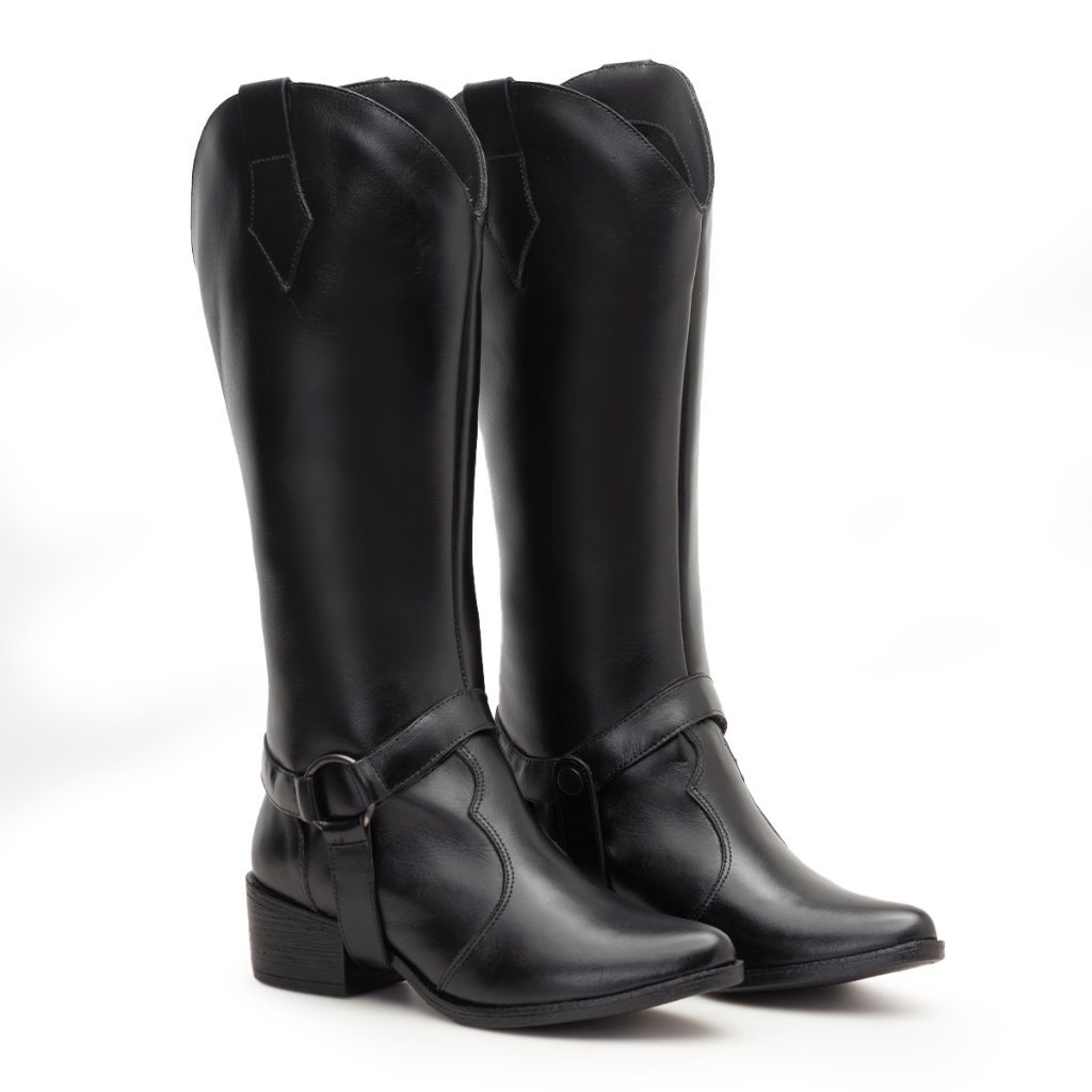 Bota feminina texana cano removivel couro legitimo em Oferta na Shopee