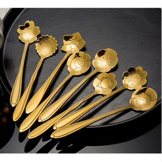 8 peça Colher de Cafédesign de flores Colheres de bolo de aço inoxidável em Oferta na Shopee