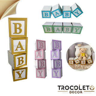 Kit Baby CUBOS Mdf 4 Peças Chá Revelação 20cm - Dourado  e Colorido - Cubo Festas em Oferta na Shopee